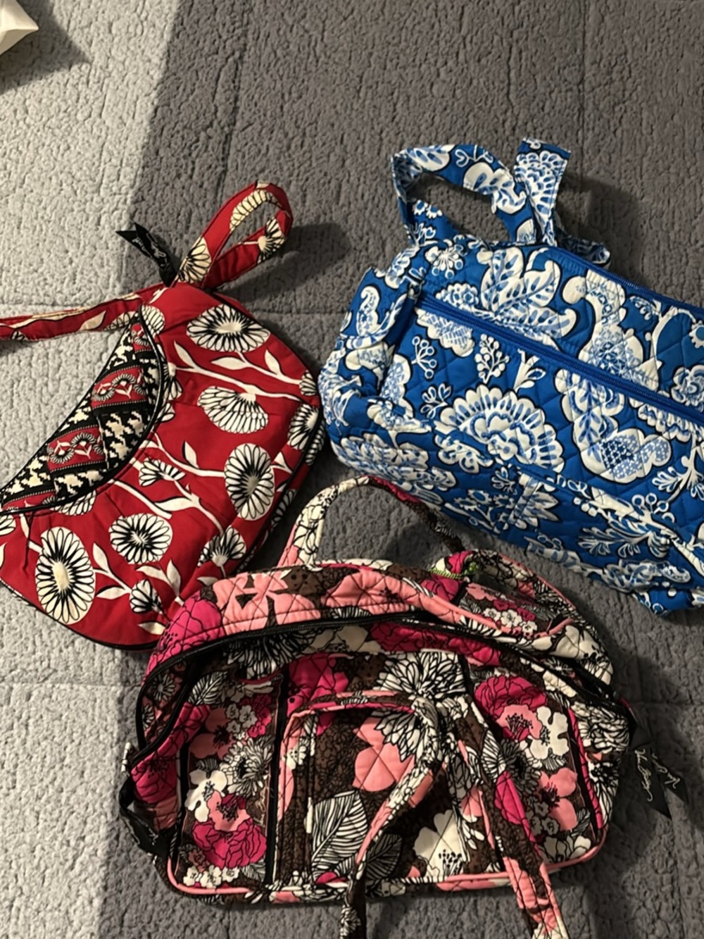 Vera Bradley Red, Blue & Pink Quilted Crossbody Bag Trio